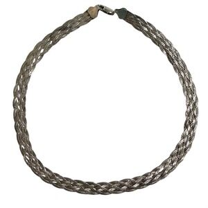 Necklace Womens 18in Silver Braided Herringbone 925 Italy Woven Chain Statement